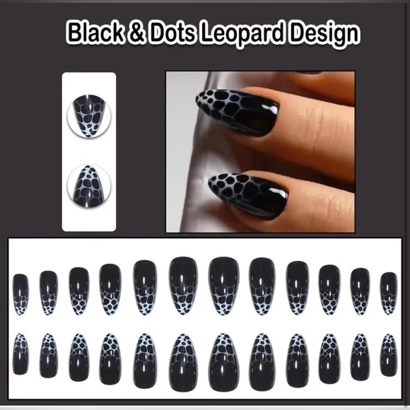 Black Press on Nails Almond Short Medium Fake Nails Glue on Nails NIP - Picture 2 of 7
